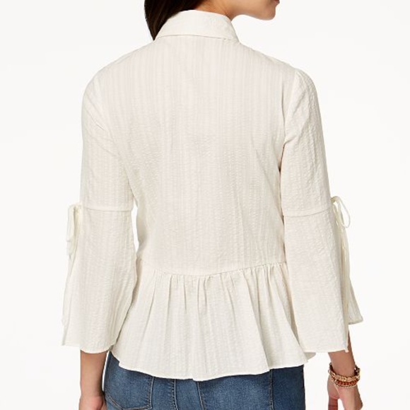 Style & Co Petite Cotton Peplum Tie-Sleeve Shirt - Picture 2 of 3